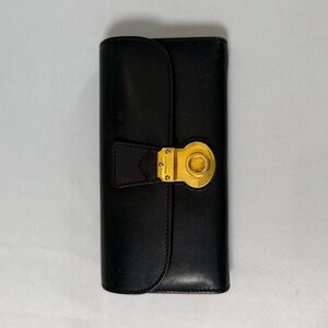 Burberry Vintage Black Leather Long Wallet w/ Gold Turn Lock